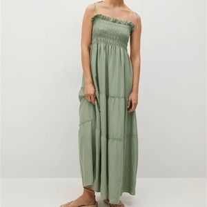 Mango Smocked Linen Maxi Dress